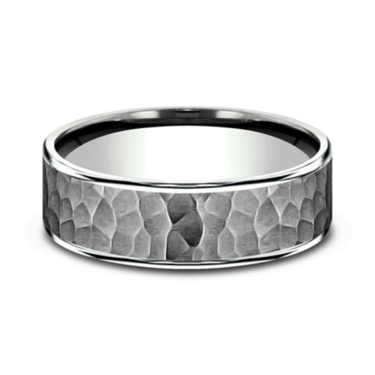 14K Gold and Tantalum 7.5mm – Satin Hammer Men’s Wedding Band Ammara Stone 17