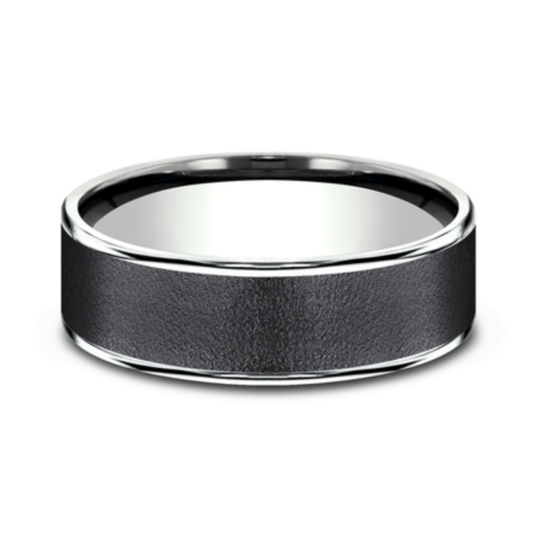 14K Gold and Tantalum 7.5mm – Wire Brush Men’s Wedding Band Ammara Stone 14