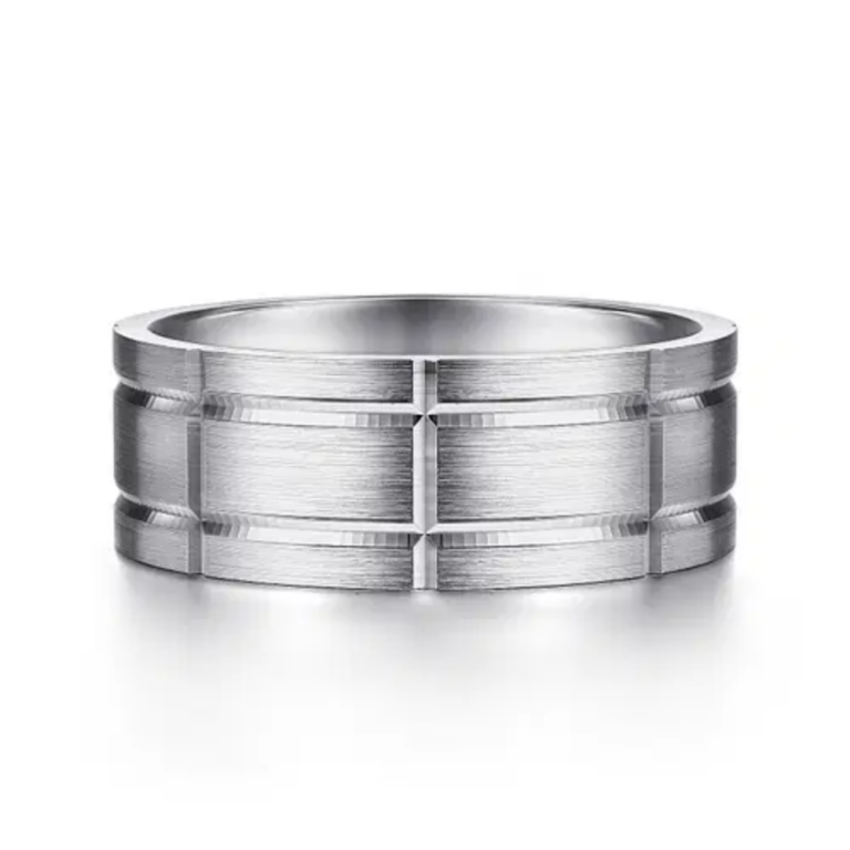 14K Gold 8mm – Satin Checkered Pattern Men’s Wedding Band Gabriel 18