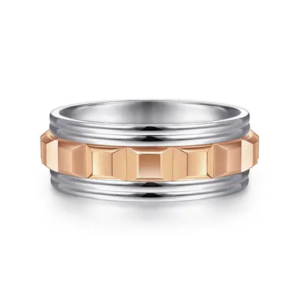 14K Two-Tone Gold 8mm - Grommet Inlay Men's Wedding Band