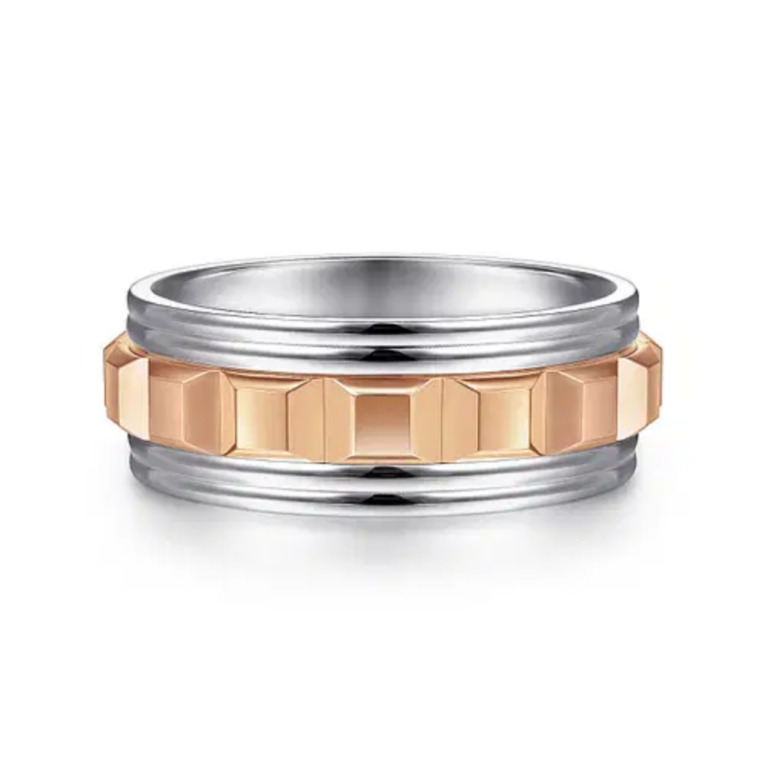 14K Two-Tone Gold 8mm – Grommet Inlay Men’s Wedding Band Gabriel 14