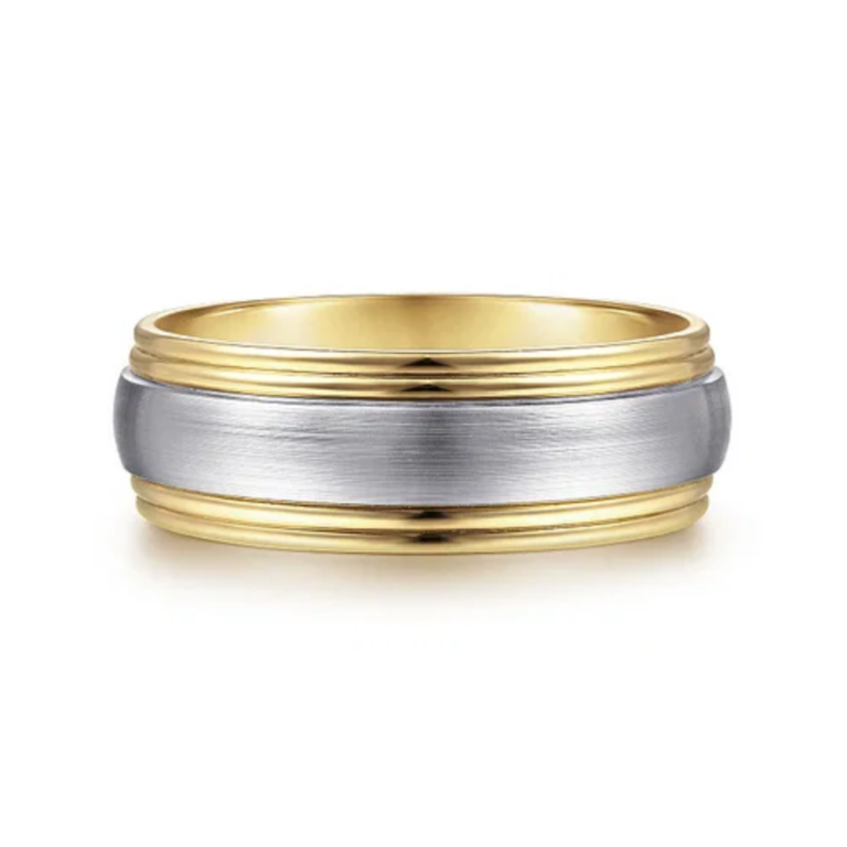 14K Two-Tone Gold 8mm – Satin Finish Grooved Men’s Wedding Band Gabriel 14