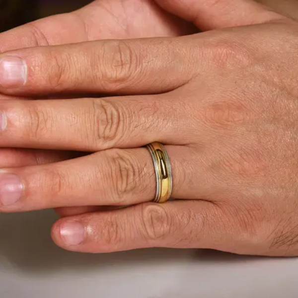 14K Two-Tone Gold 6mm - Double-Milgrain Men's Wedding Band - Image 13