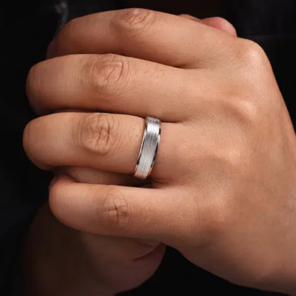 14K Gold 6mm - Diagonal Brushed Finish Men's Wedding Band - Image 13