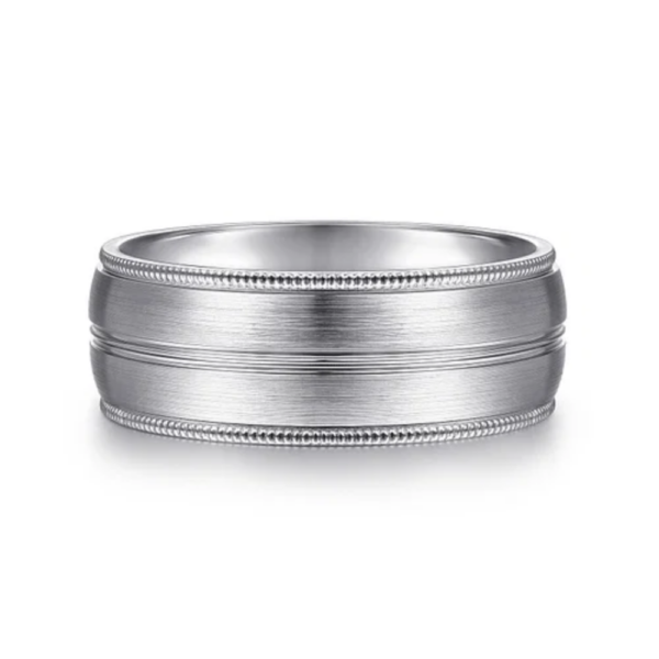 14K Two-Tone Gold 8mm - Grooved Center Milgrain Men's Wedding Band - Image 9