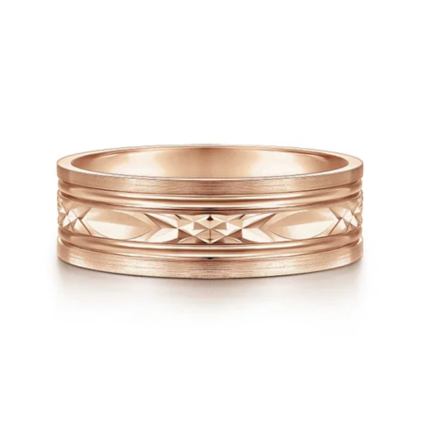 14K Gold 7mm - Satin Finish Diamond Cut Men's Wedding Band - Image 9