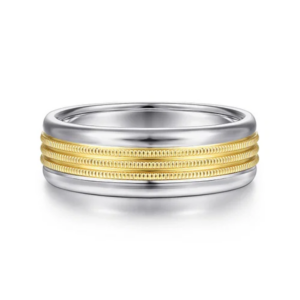 14K Two-Tone Gold 7mm – Milgrain Channel Men’s Wedding Band Gabriel 18