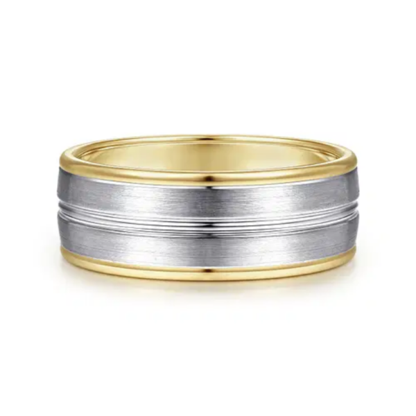 14K Two-Tone Gold 8mm - Satin Finish Grooved Channel Men's Wedding Band - Image 9