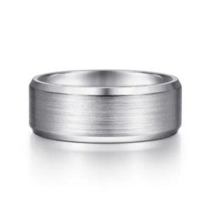 14K Gold 8mm - Satin Finish Beveled Edge Men's Wedding Band