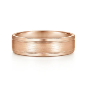 14K Gold 6mm – Satin Finish Milgrain Accent Men’s Wedding Band Gabriel 48