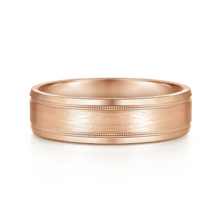 14K Gold 6mm – Satin Finish Milgrain Accent Men’s Wedding Band Gabriel 22