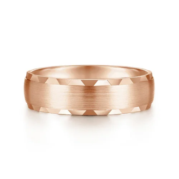 14K Gold 6mm - Satin Carved Men's Wedding Band