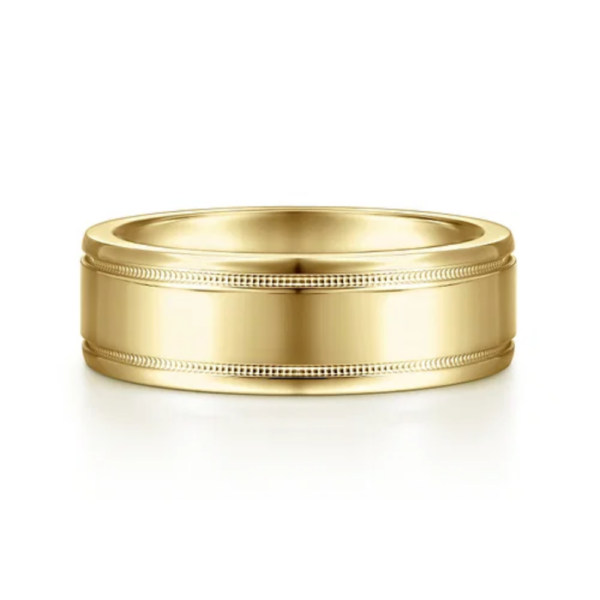 14K Gold 7mm - Milgrain Accented Men's Wedding Band - Image 5