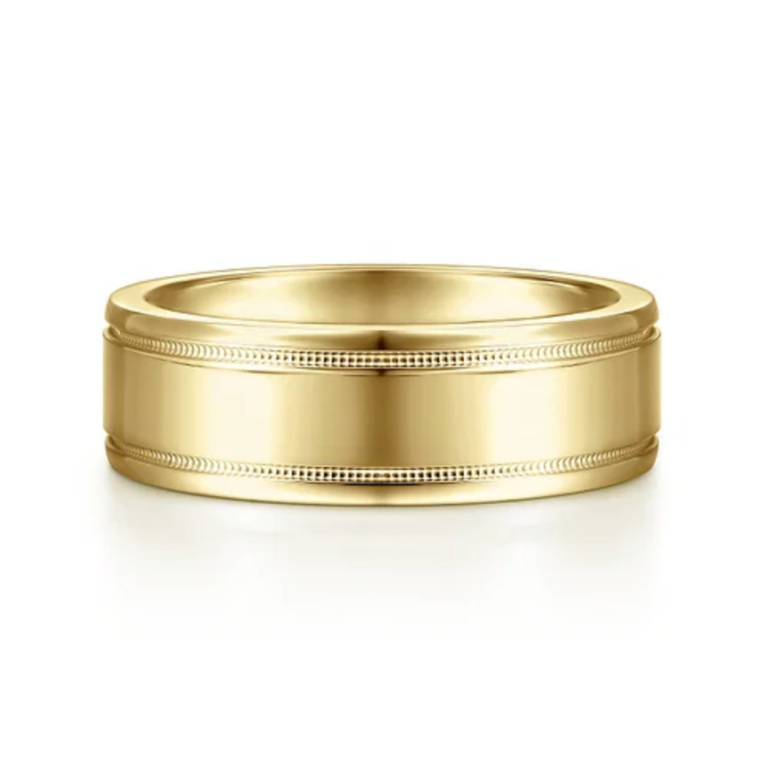 14K Gold 7mm – Milgrain Accented Men’s Wedding Band Gabriel 18