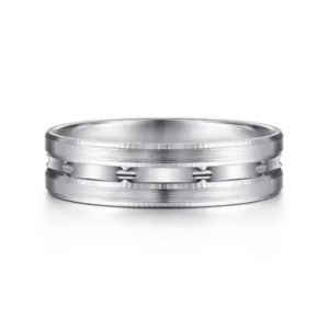 14K Gold 6mm – Satin Finish Carved Accents Men’s Wedding Band Gabriel 18