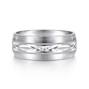 14K Gold 8mm - Diamond Cut Center Men's Wedding Band