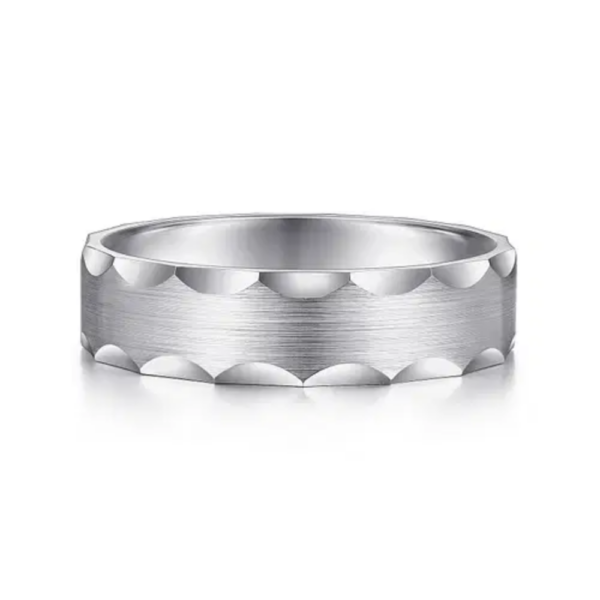 14K Gold 6mm - Satin Grooved Edge Men's Wedding Band - Image 9