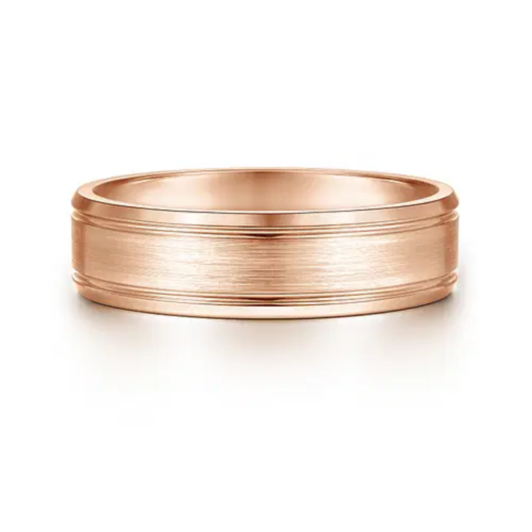 14K Gold 6mm – Satin Finish Carved Men’s Wedding Band Gabriel 18