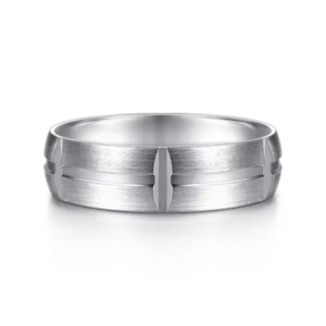 14K Gold 6mm - Satin Carved Station Men's Wedding Band
