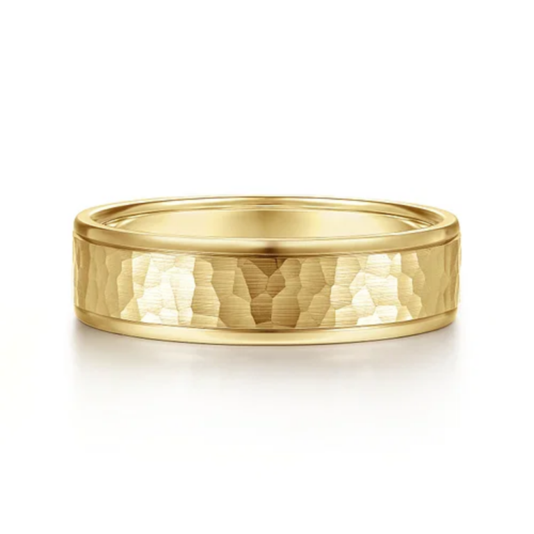 14K Gold 6mm – Flat Hammered Finish Men’s Wedding Band Gabriel 18