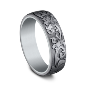 14K Gold and Tantalum 6.5mm – Vintage Script Men’s Wedding Band Ammara Stone 32