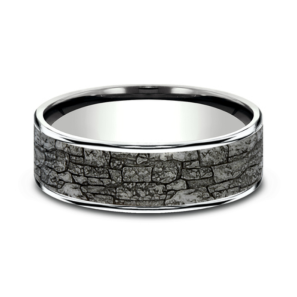 14K Gold and Tantalum 7.5mm - Rock Wall Men's Wedding Band - Image 4
