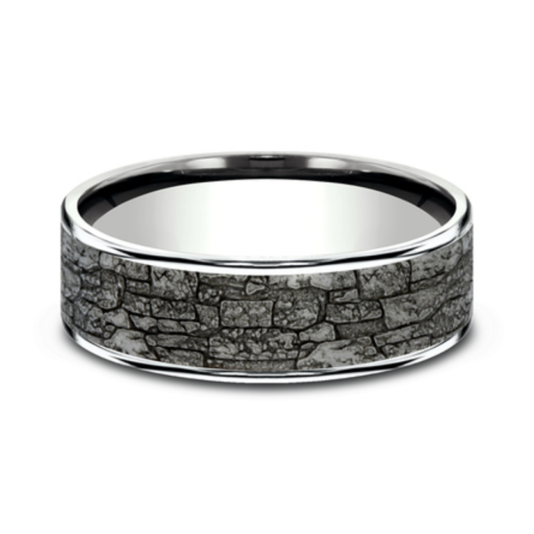 14K Gold and Tantalum 7.5mm – Rock Wall Men’s Wedding Band Ammara Stone 14