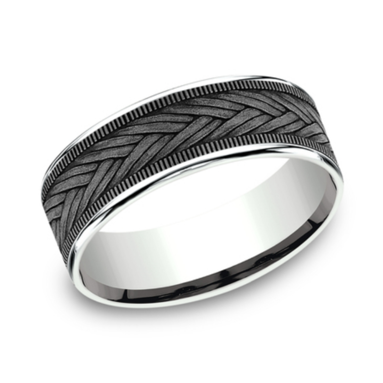 14K Gold and Tantalum 7.5mm – Wheat Weave Men’s Wedding Band Ammara Stone 35