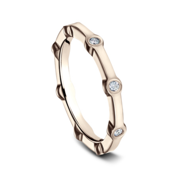 14K Gold Bezel Set Stationed Diamond Wedding Band - Image 5