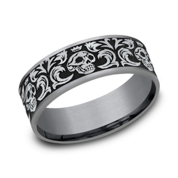 14K Gold and Tantalum 7.5mm - Skull Men's Wedding Band - Image 5