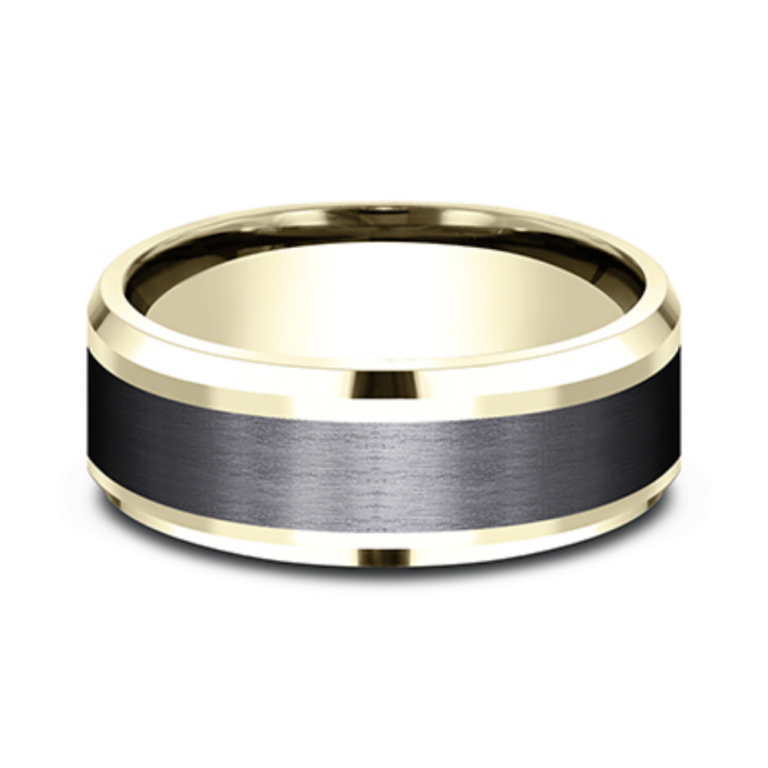14K Gold and Black Titanium 8mm – Satin Men’s Wedding Band Benchmark 14