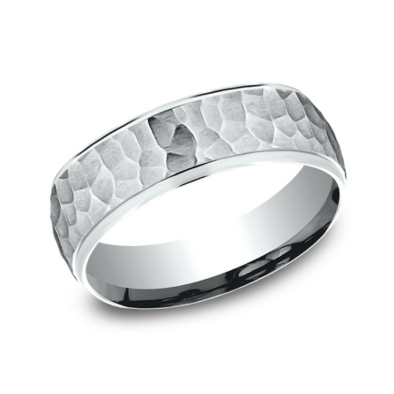 14K Gold 6.5mm – Hammered Men’s Wedding Band Benchmark 14