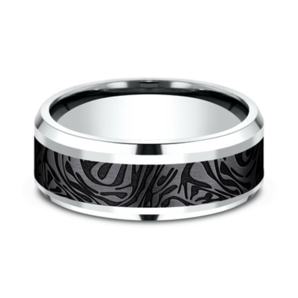 14K Gold and Black Titanium 8mm - Mokume Men's Wedding Band - Image 7