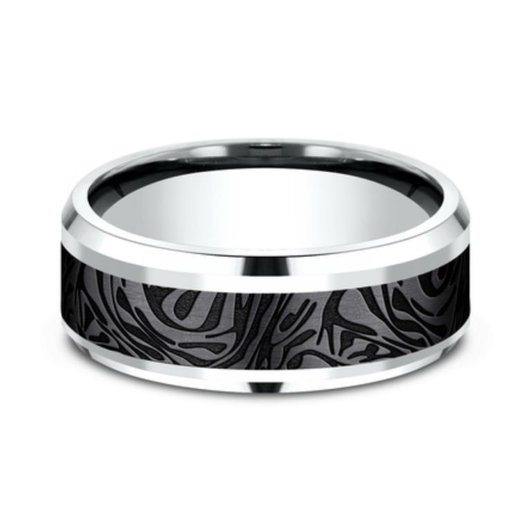 14K Gold and Black Titanium 8mm – Mokume Men’s Wedding Band Benchmark 17