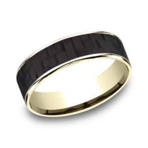 14K Gold and Carbon Fiber 6.5mm - Twilled Men's Wedding Band