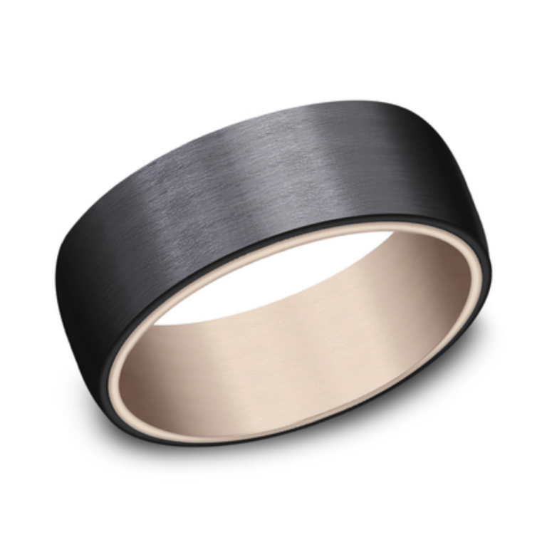 14K Gold and Black Titanium 8mm – Satin Men’s Wedding Band Benchmark 22