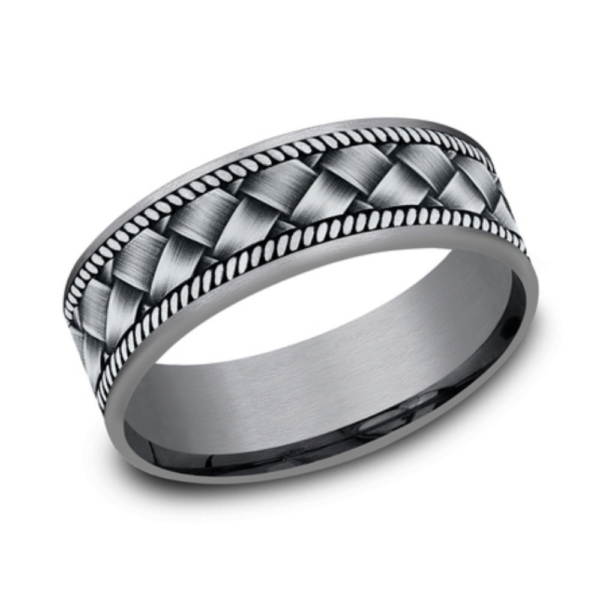14K Gold and Tantalum 7.5mm - Basket Weave Men's Wedding Band - Image 8