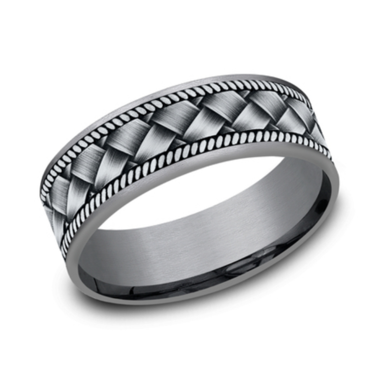 14K Gold and Tantalum 7.5mm – Basket Weave Men’s Wedding Band Ammara Stone 17