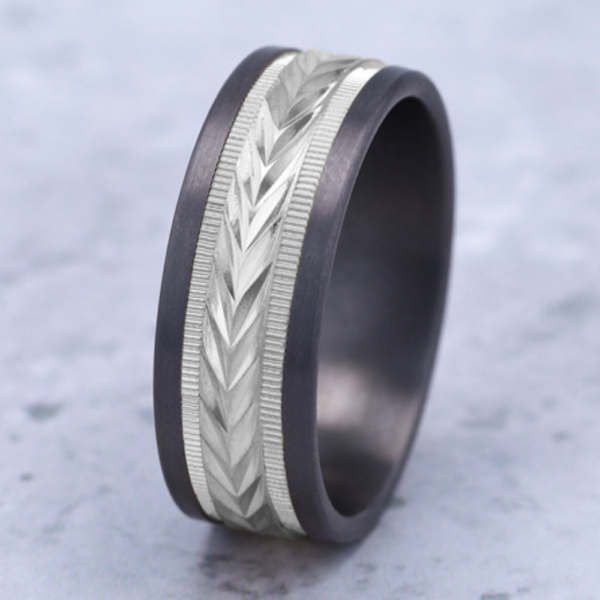 14K Gold and Tantalum 8mm - Wheat Milgrain Men's Wedding Band - Image 6