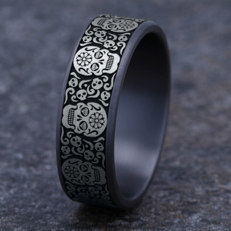 14K Gold and Tantalum 7.5mm – Skull King Men’s Wedding Band Ammara Stone 15