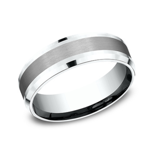 14K Gold and Tantalum 7mm - Satin Beveled Men's Wedding Band - Image 6