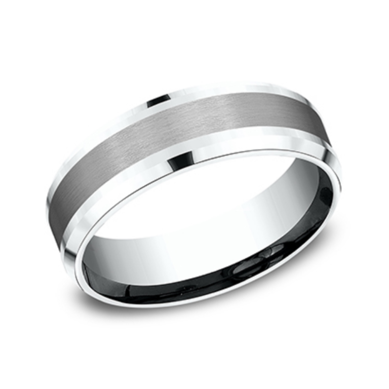 14K Gold and Tantalum 7mm – Satin Beveled Men’s Wedding Band Benchmark 18