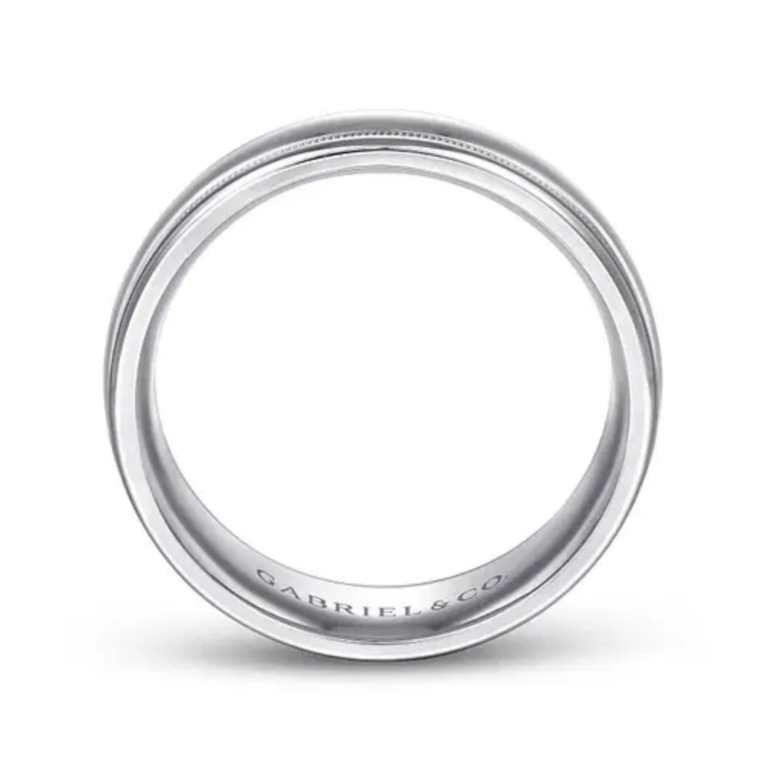 14K Gold 7mm – High Polish Milgrain Channel Men’s Wedding Band Gabriel 17
