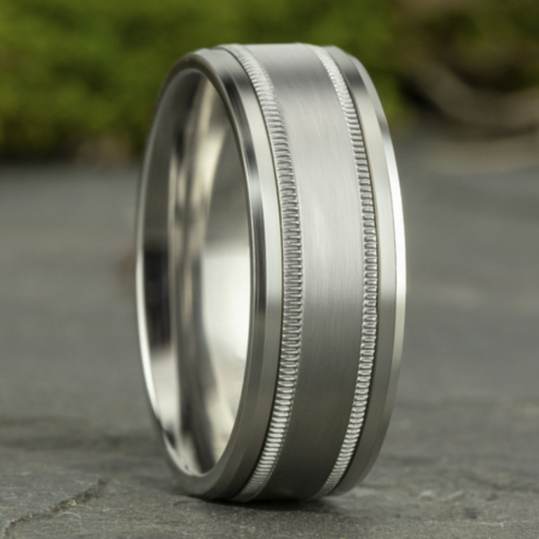 14K Gold 8mm – Satin Milgrain Men’s Wedding Band Benchmark 54