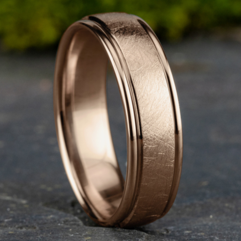 14K Gold 6.5mm – Swirl Finish Men’s Wedding Band Benchmark 15