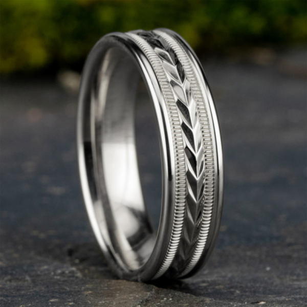 14K Gold 6.5mm - Wheat Milgrain Men's Wedding Band - Image 3