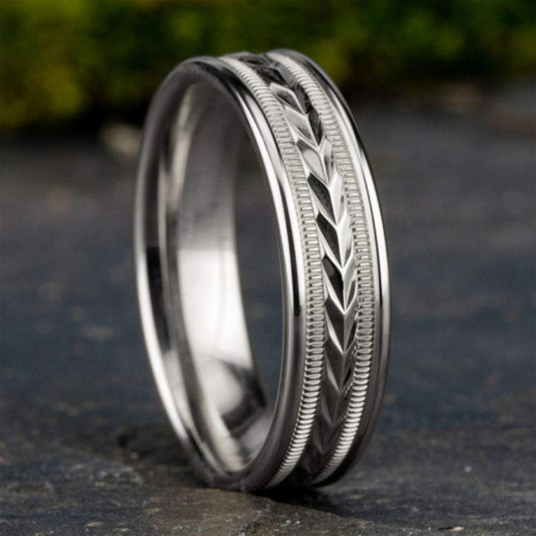14K Gold 6.5mm – Wheat Milgrain Men’s Wedding Band Benchmark 12