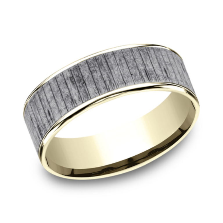 14K Gold and Tantalum 7.5mm – Wood Men’s Wedding Band Ammara Stone 15