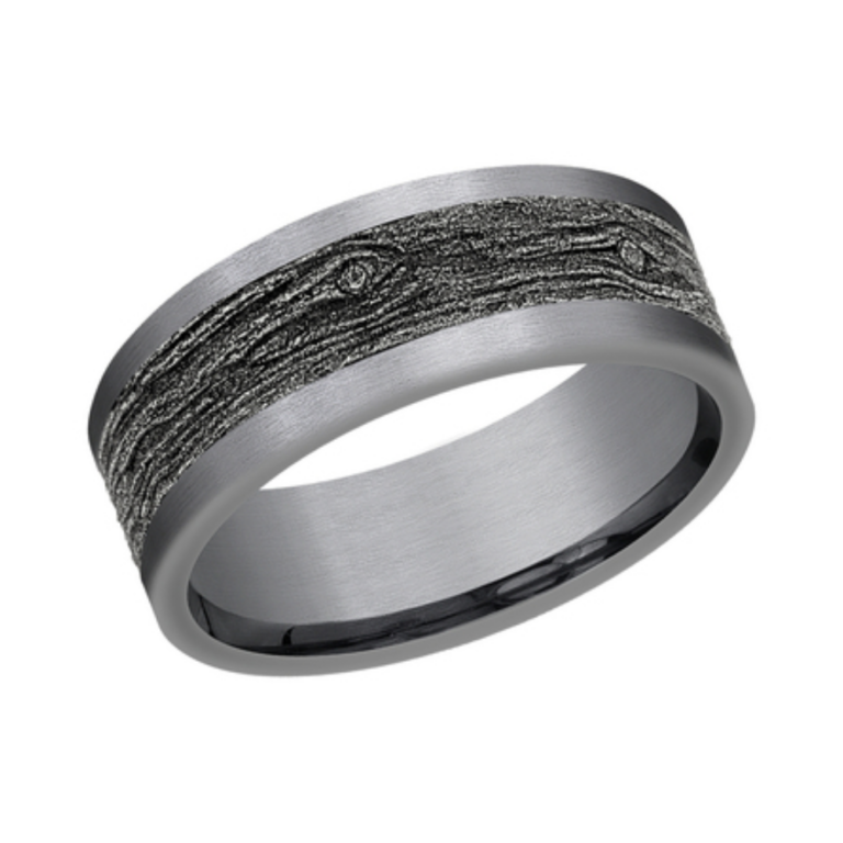 14K Gold and Tantalum 8mm – Wood Pattern Men’s Wedding Band Ammara Stone 14