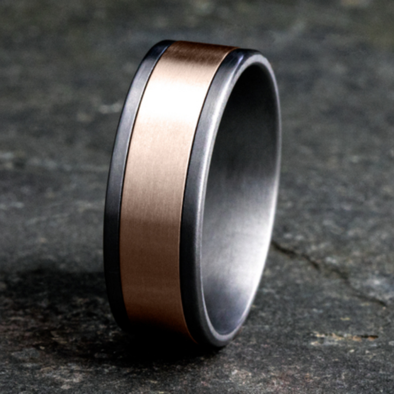 14K Gold and Tantalum 8mm – Satin Men’s Wedding Band Ammara Stone 15